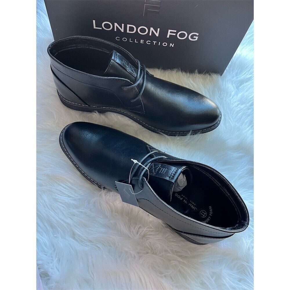 🆕London Fog Men's Chukka Boots Black Lace-Up Memory Foam Size 11M